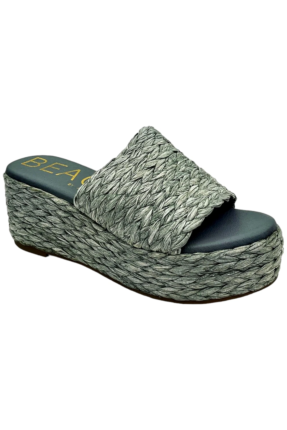 Matisse Raffia Platform Slide Sandals Slate Blue