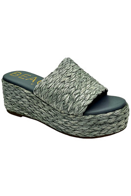 Matisse Raffia Platform Slide Sandals Slate Blue