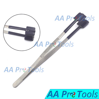 MASHING TWEEZERS GLASS Lamp Work Bead Masher Tweezers 8'' Flat Tips Safe Rubber