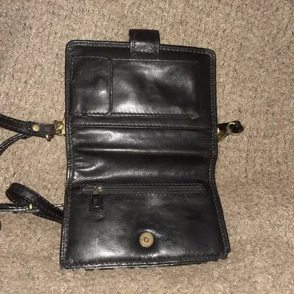 MANCINI-Fine Leather Goods-Unisex Black Crossbody Clutch Organizer-Excellent