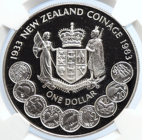1983 NEW ZEALAND Queen Elizabeth II COINAGE ANN Proof Silver $1 Coin NGC i105640