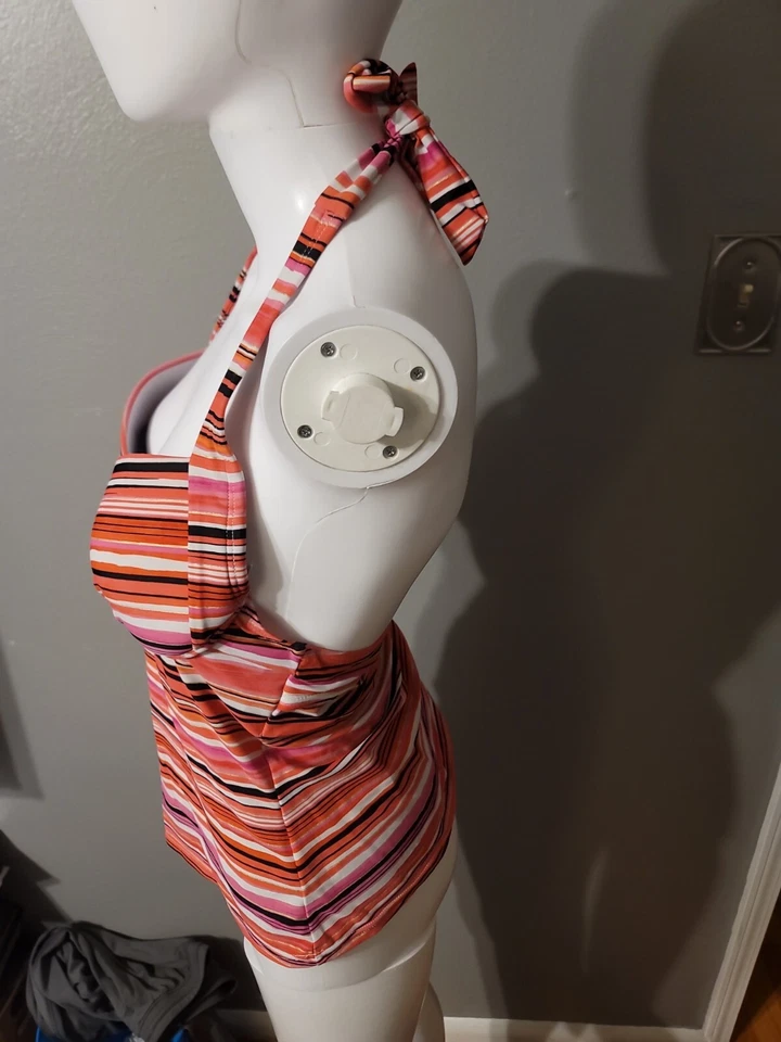 Camiseta de natación Croft & Barrow para mujer talla 10 push up halter rosa coral rayas Foto 3 de 4