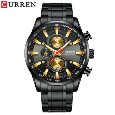 CURREN Men Brand Watch Black Steel Chronograph Wristwatch Business Male Watches