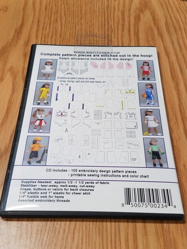 SISTERS IN STITCHES MACHINE EMB DESIGNS 18" DOLL SPORTS & ACTIVITIES #D009 - Bild 2 von 6