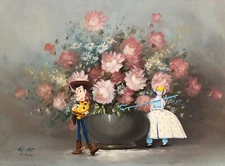Toy Story Woody Bo Peep Fine art print poster upcycled thrift store  painting