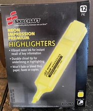 Skilcraft 7520-01-201-7791 Highlighter,Wide,Yellow,Tip Chisel,PK12