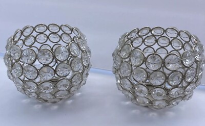 Partylite Votive Tealight Holders Set of 2 Pair Modern Sparkling Classic EUC