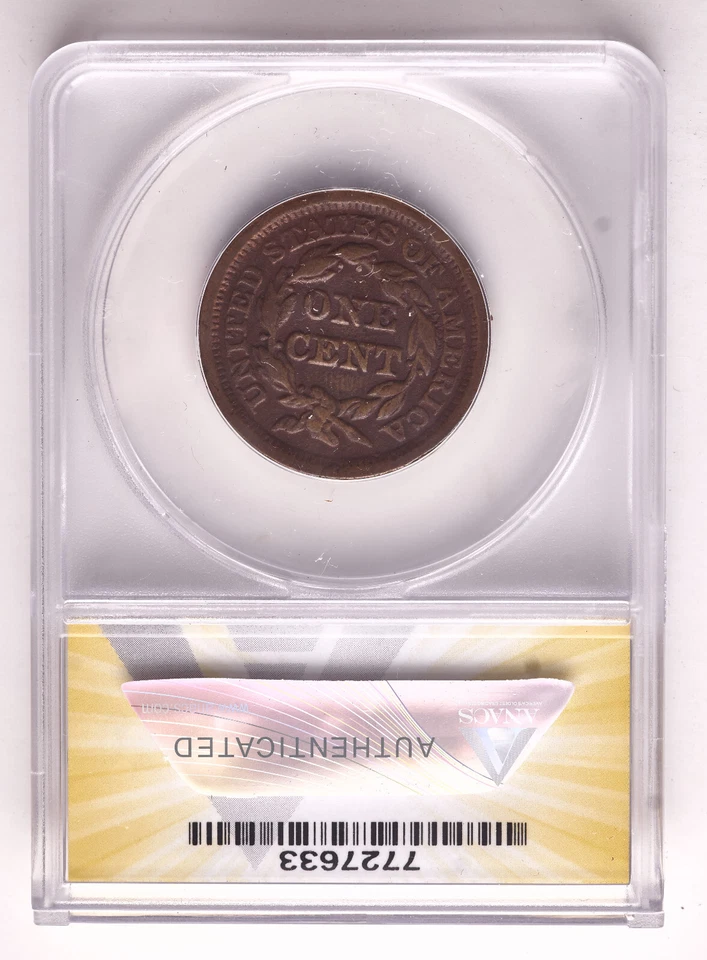 1854 Braided Hair Cent (ANACS VF20 Details) Corroded, Scratched, Cleaned - Image 2 of 2