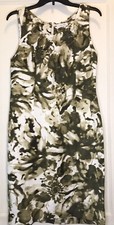 Calvin Klein Size 8 White Green Floral Sleeveless Pleated Neckline Women’s Dress