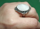 Vintage PJC Ornate Sterling Silver White Druzy Quartz  1"H Ring Size 6 Signed  — photo 3