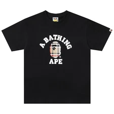 BAPE Check College T-shirt Black Multi Beige | A Bathing Ape