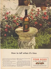 1944 Four Roses Whiskey Sundial Roses Print Ad