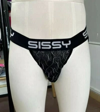 SISSY LOGO BRAND Mesh Fishnet Lace Jock Strap, Bottom Cuckold Beta CD TS JOS QOS