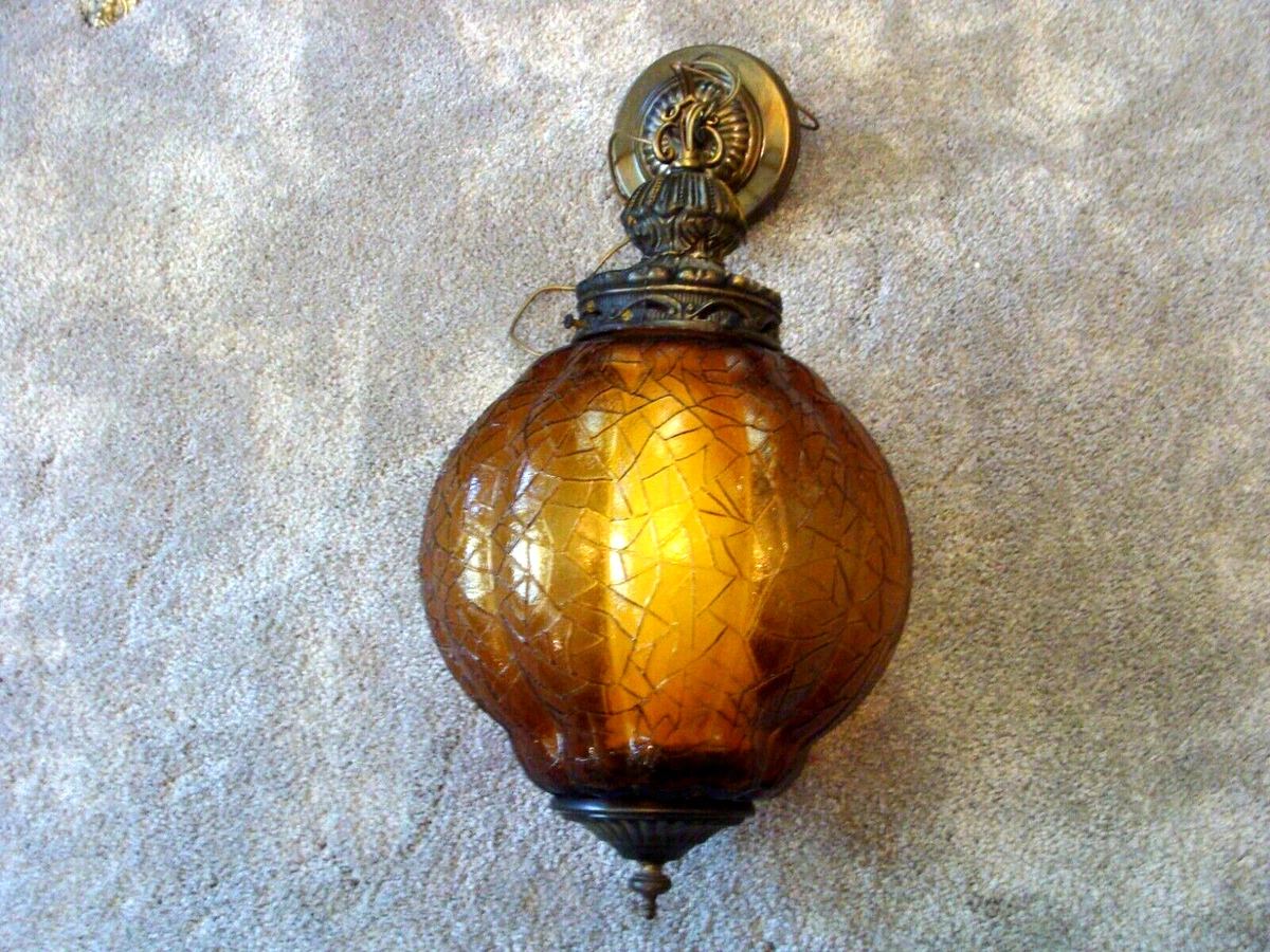 Vintage amber hotsell glass hanging lamp