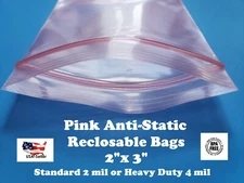 2" x 3" Anti Static Pink 2 or 4-Mil Zip Seal HEAVY-DUTY Reclosable Top Lock Bags
