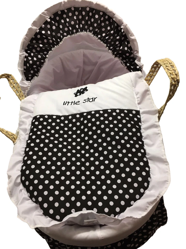 Mother Nature Inspired Baby Moses Basket Bedding/Dressing - Black Polka Dots