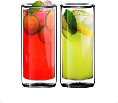 Sun's Tea Double Wall Insulated Glass Tumbler, 16oz (450ml) Highball Clear 