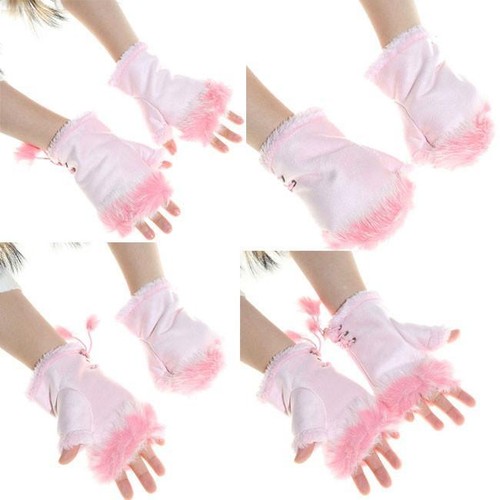 Winter Women Warm Faux Rabbit Fur Glove Half Finger Gloves Soft Knitted Glove Y2 - Picture 8 of 18