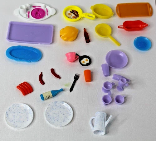 Lot Vintage Barbie Mattel Food Dishes Cookware Accessories - As Found