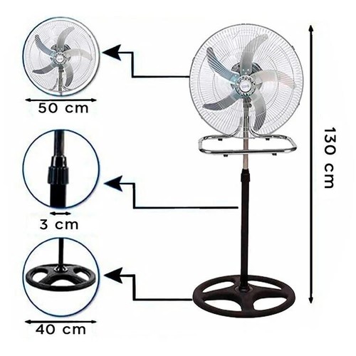VENTILATORE A PIANTANA AD ALTA POTENZA IN ACCIAIO INOSSIDABILE 3 in 1 65W 50CM - Foto 2 di 5