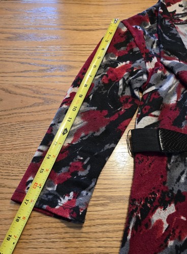 Classy Womens Wrapper Top belted cowl neck red black gray top sz M - Picture 4 of 5