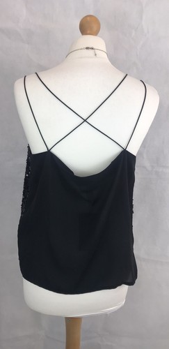 New Look Black Sequin Glitzy Spaghetti Strap Cami Top UK12 Evening Occasion A37 - Picture 5 of 12