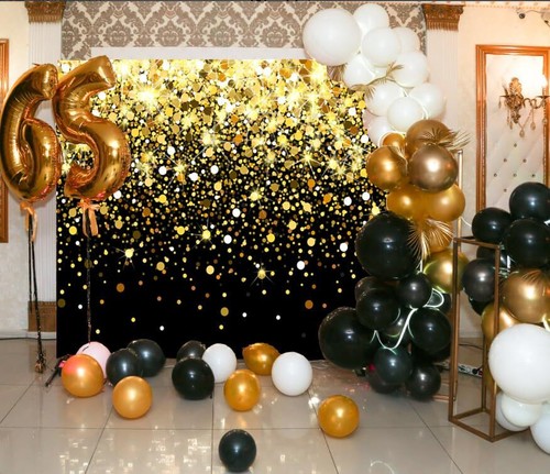 7X5FT Black and Gold Spots Backdrop Birthday Backdrop Wedding Prom Activities... - Picture 4 of 7