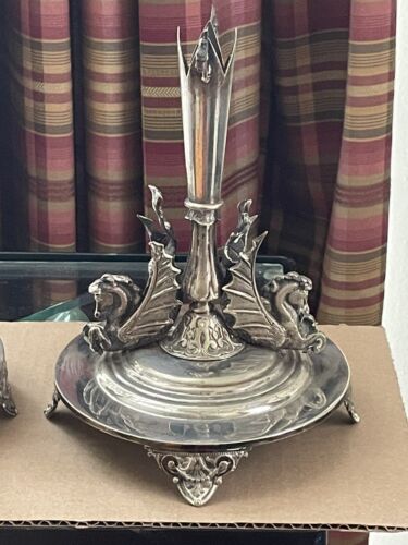 Pair Art Deco Mythological Pegasus Winged Horses & Dragon Candle Holders - Picture 4 of 14