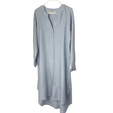 Ann Taylor Loft Linen Blend Midi Shirt Dress Size M Blue Stripe Long Sleeve