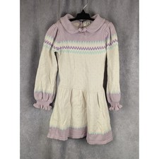 Janie and Jack Girls Size 6 Lavender Cream Fair Isle Knit Sweater Dress C306