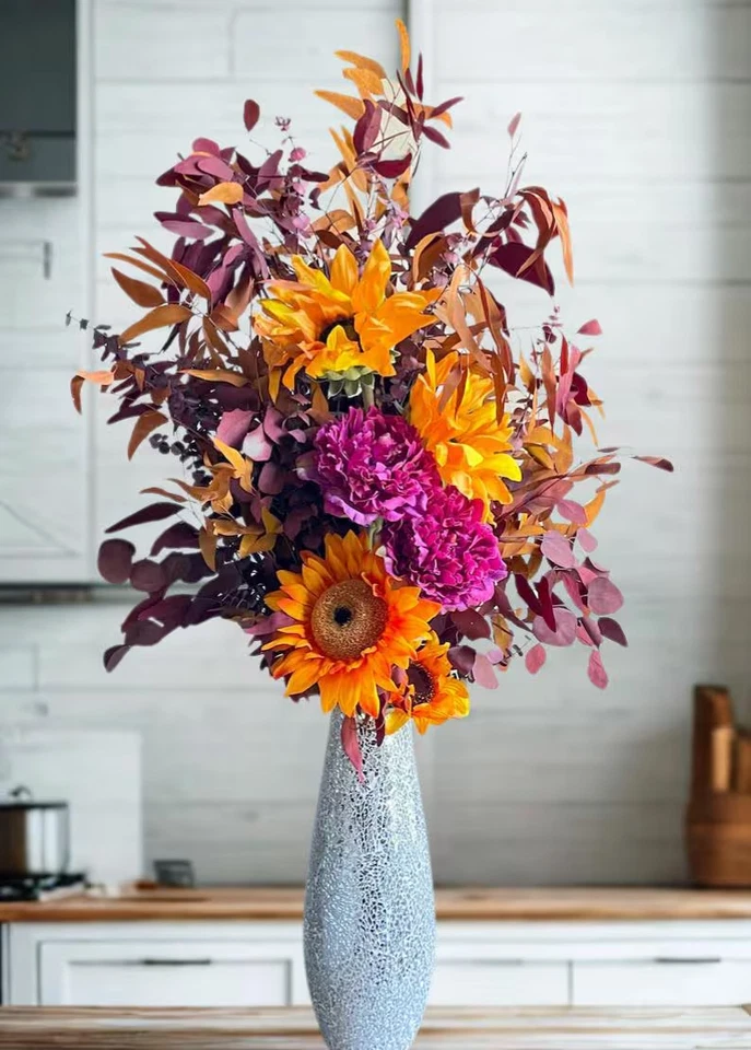 Centro de mesa de boda girasol borgoña malva salón comedor decoración acento Foto 4 de 4