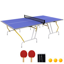 Image of SPORTNOW 9FT Foldable Table Tennis Table with Cover Net, Paddles Balls - Blue
