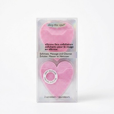 Skip The Spa Silicone Face Exfoliators Heart Shaped Scrubbers 2-Pack Pink-Purple