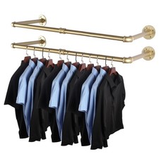 AddGrace 2 Pack Industrial Pipe Clothes Rack Gold Wall Mounted 34.5Inch,