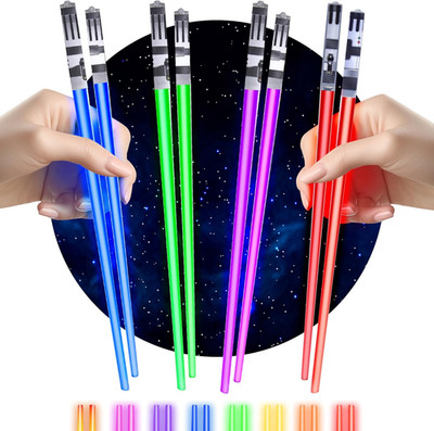 LED Light-Up Chopsticks 2 Pairs Glow Reusable BPA-Free Futuristic Novelty Gift