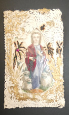 image pieuse canivet dentelle a soufflets jesus et les agneaux daté 1868