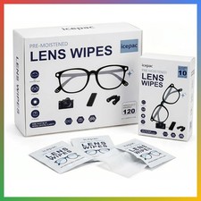 Pre-Moistened Lens Wipes 120 Count - 12 Travel-Friendly Boxes 10 Wipes