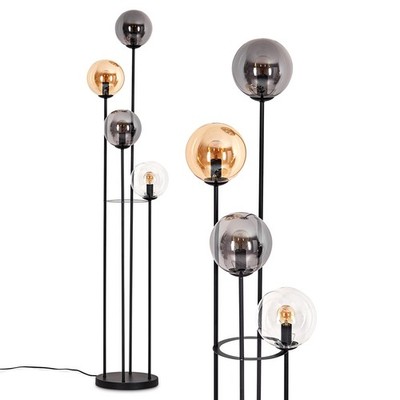 HOFSTEIN Fossobiubo Stehlampe Metall/Glas, Schwarz/Bernstein/Rauch, Fußschalter