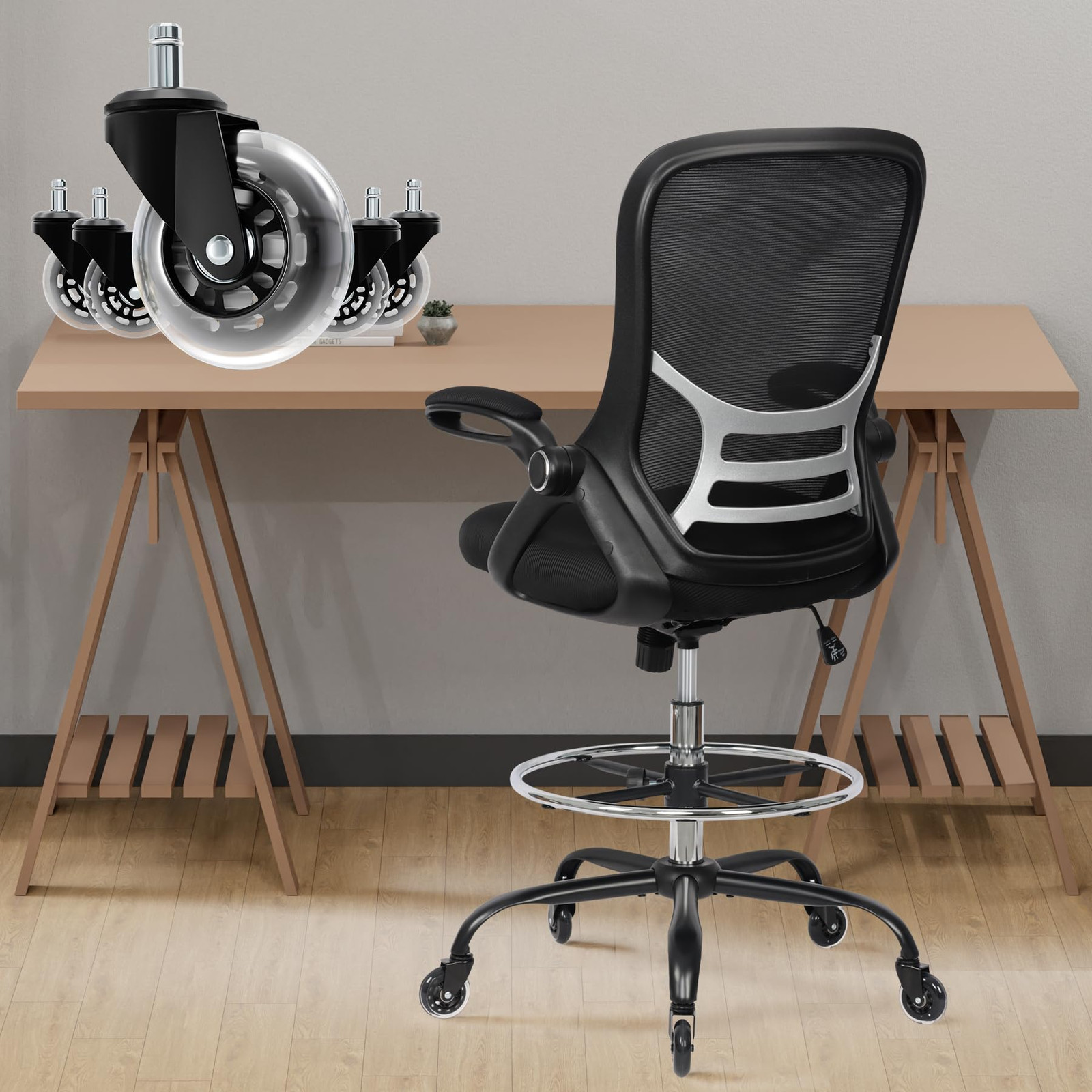 Drafting Chair Tall Office Chair, High Ergonomic Standing Desk Computer Stool...