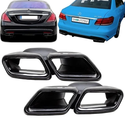 Auspuffblenden Endrohre Eckig Blenden Schwarz für Mercedes W222 W212 E63 S65 AMG - Bild 1 von 3