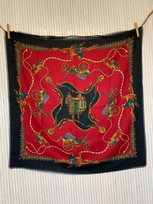 Quadratischer Schal Neu Rot Kutschen und feine Fransen Vintage Geschenk Frau FO865