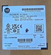 Allen-Bradley PowerFlex 523 AC Drive 25A-D4P0N104 323-528V 3PH 1.5kW/2HP