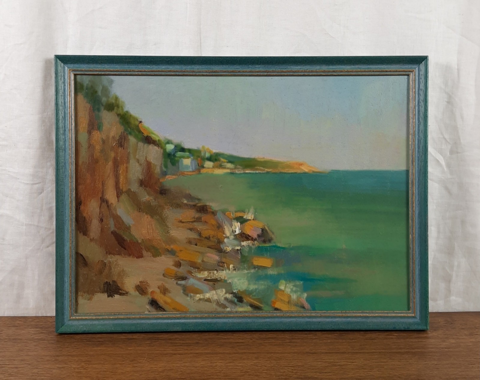 Coastal Landscape Oil Painting, Seaside Cliffs, Impressionist Marine Art