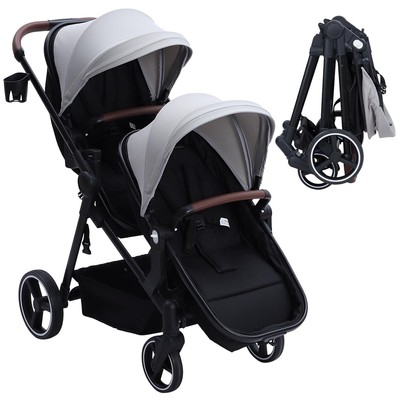 Double Stroller Track Tandem Stroller for Infant and Toddler, Foldable Pushchair