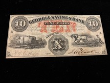 1863 $10 Georgia Savings Bank MACON Georgia Obsolete Note