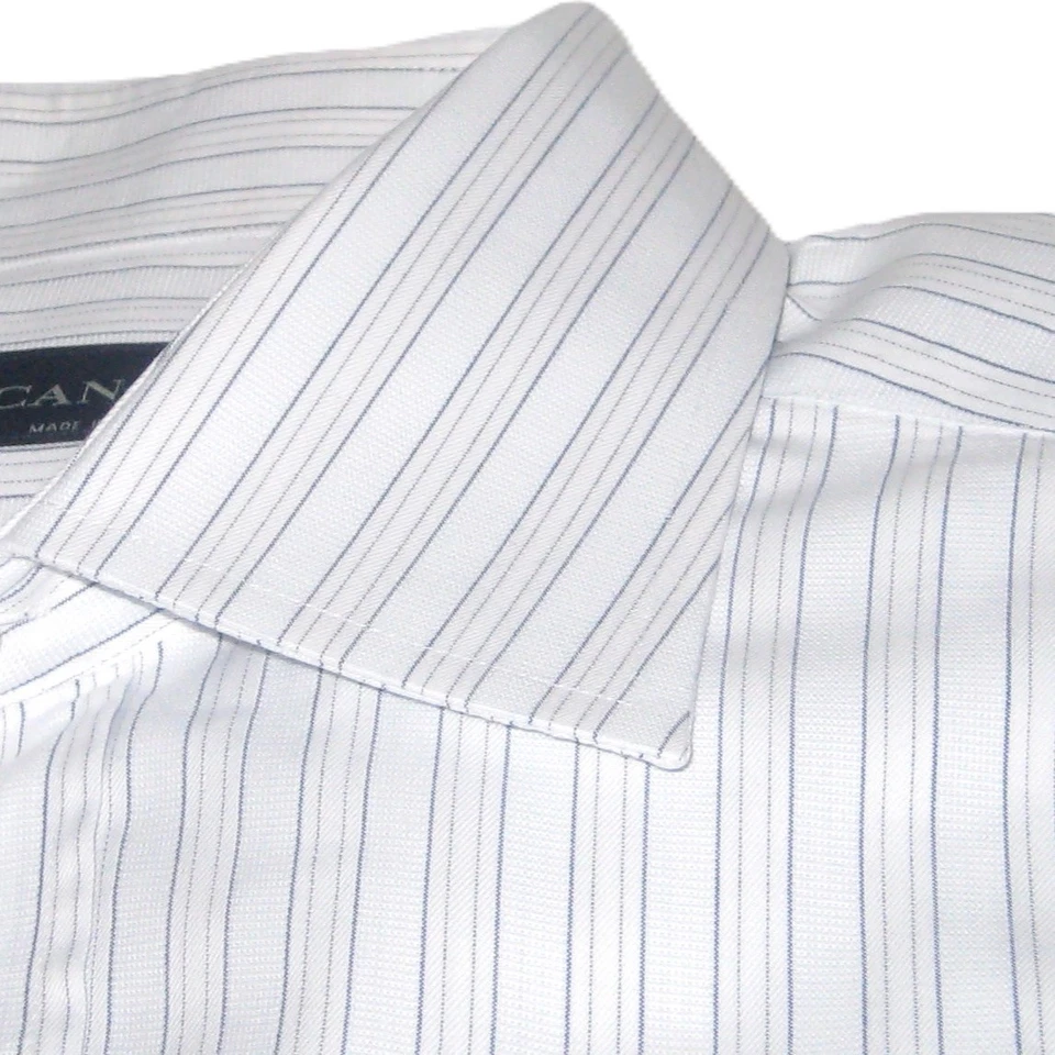 Camisa de vestir Canali para hombre 16x36 azul claro blanco rayas manga larga algodón Italia Foto 2 de 4