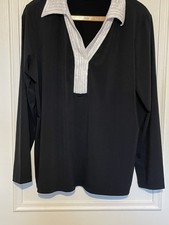 Bob Mackie Top Womens Large Black  Sequin Collar Vtg Casual Oversized Rugby Styl