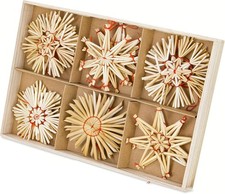 24x Strohsterne Ø 8 cm Set I Christbaumschmuck Retro I Weihnachtsbaum Deko Natur