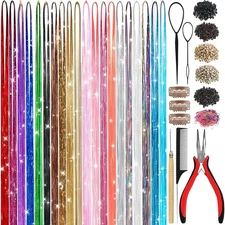 Hair Tinsel,20 Colors Tinsel Kit for Girls 8600 Strands Fairy 20 