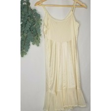 Vtg 40s/50s Ivory Full Slip Nylon Crystal Drop Pleat Acordian Hem Frilly Sz 36